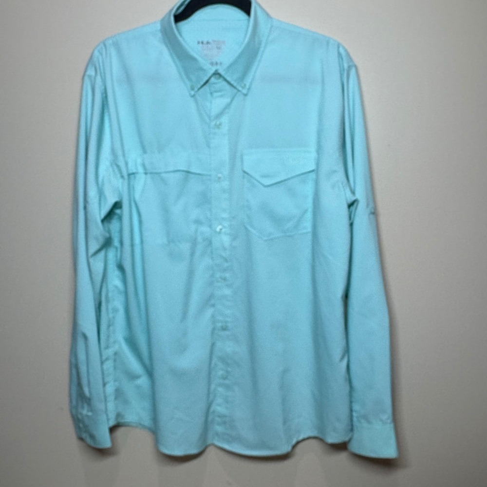 HUK Mens Performance Fishing‎ Shirt Long Sleeve Aqua Blue Size M